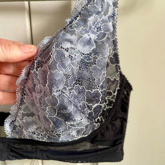 Free People Intimately Blue and Black Unlined Lace and Mesh Bra 34D - Picture 2 of 7
